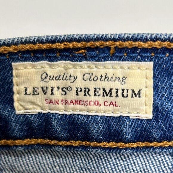 Levi's Premium 501 Cropped Straight Jeans Charleston Fun Blue Denim Raw Hem s 31 - Picture 11 of 15